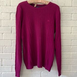 Izod Sweater Women L Magenta Small Cable Knit Long sleeve Preppy School Girl.
